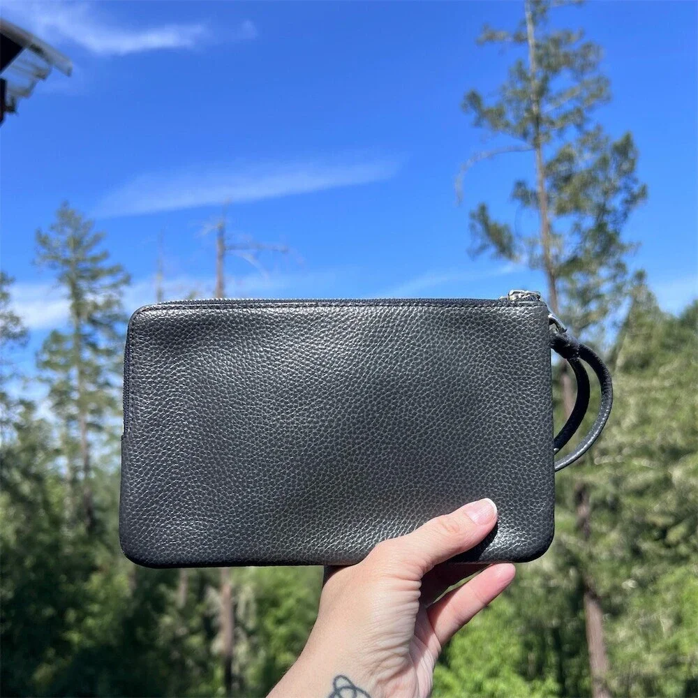 COACH Navy Blue Pebble Leather Phone Wallet Wristlet Case Pouch Clutch AUTHENTIC